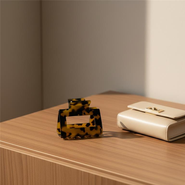 Brown Mini square Hair Clip in Amber Tortoise