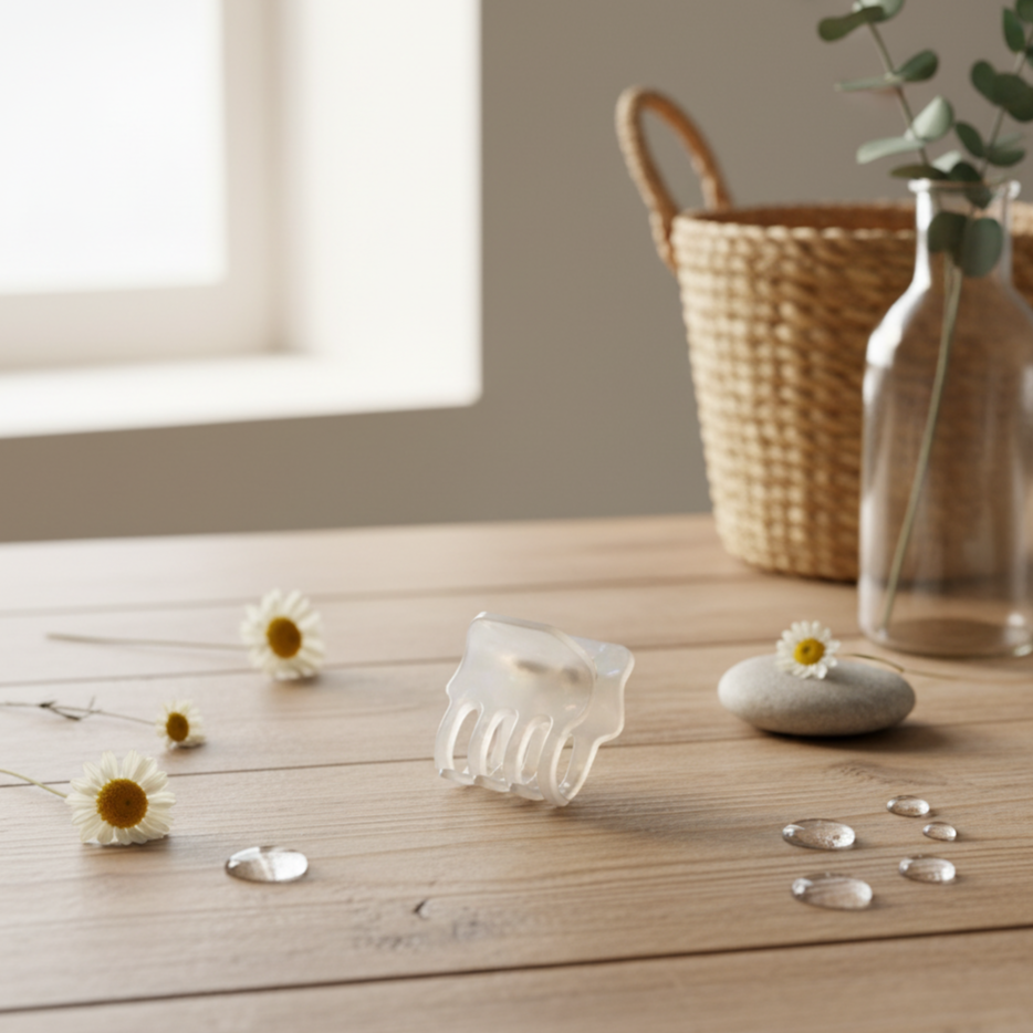 White Mini Claw Hair Clip in Morning Dew
