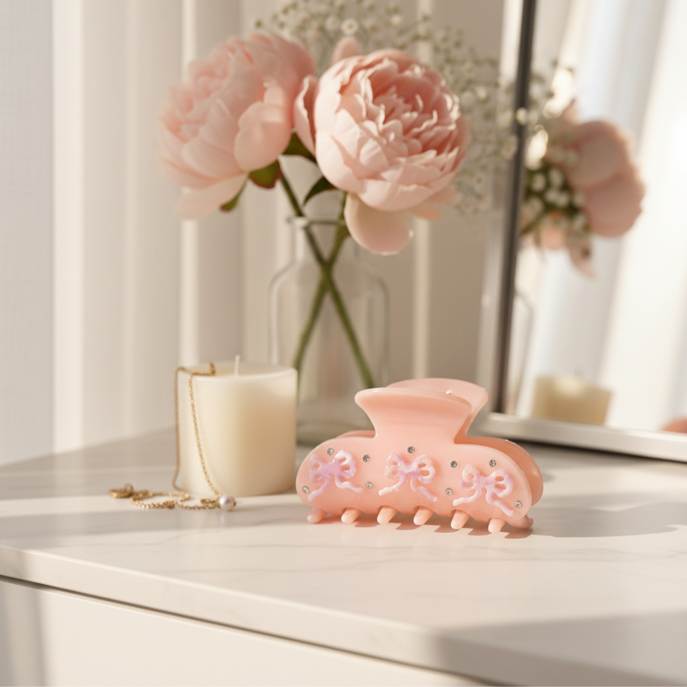 Pink Belle Hair Clip in Blush Ribbon