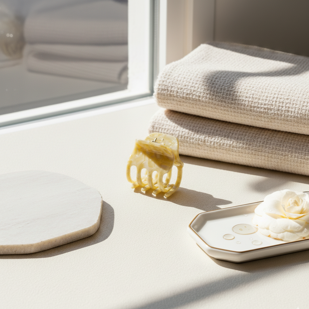 Beige mini artigli clip in marmo beige