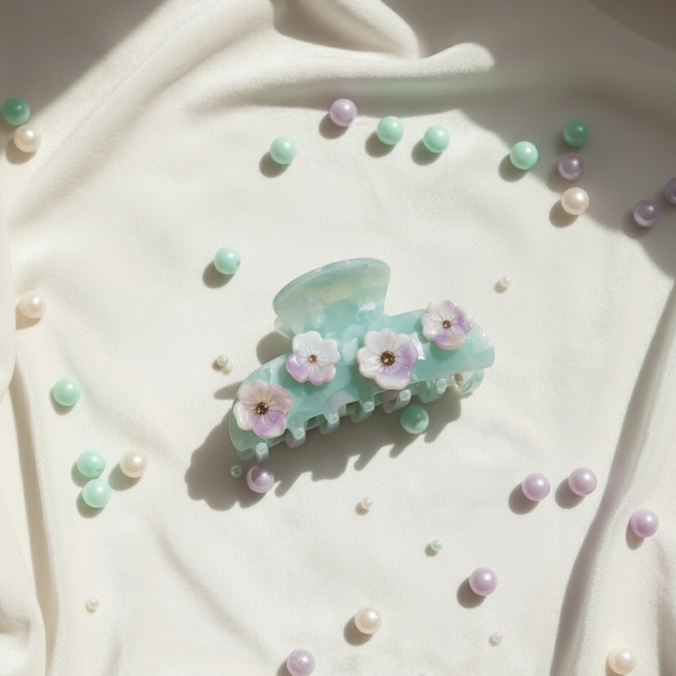 Blue Belle Hair Clip in Spring Rain