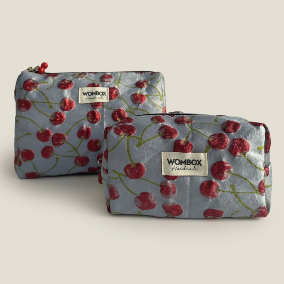 Blue red Beauty Pouch Blushing Cherry