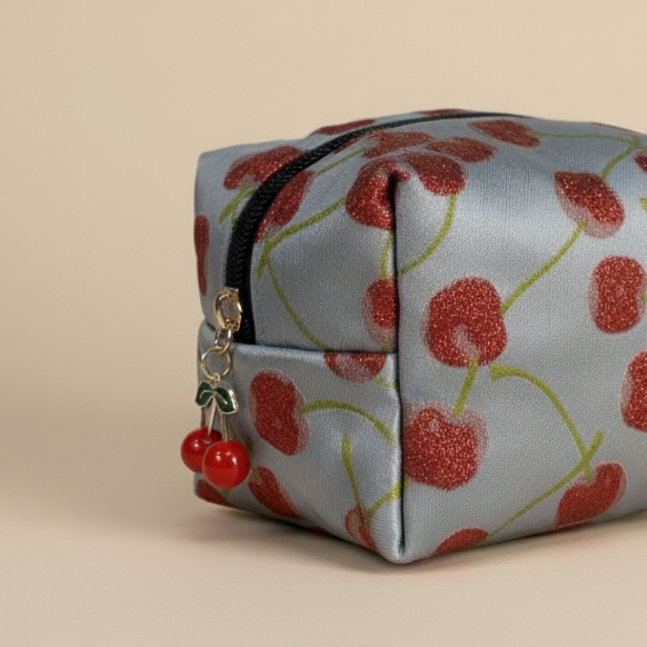 Blue red Beauty Pouch Blushing Cherry