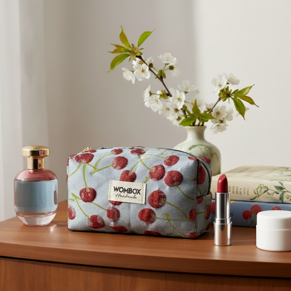 Blue red Beauty Pouch Blushing Cherry