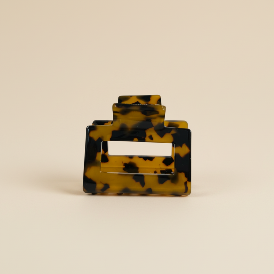 Brown Mini square Hair Clip in Amber Tortoise