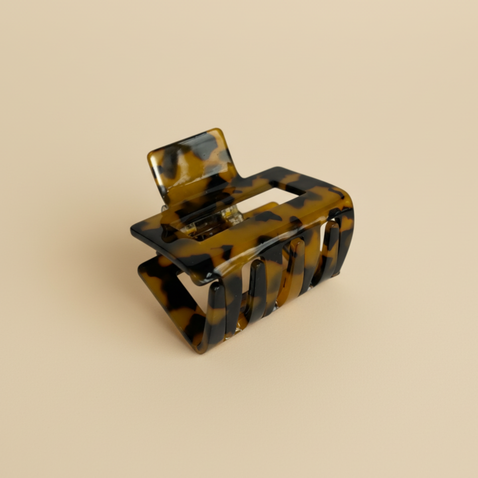 Brown Mini square Hair Clip in Amber Tortoise
