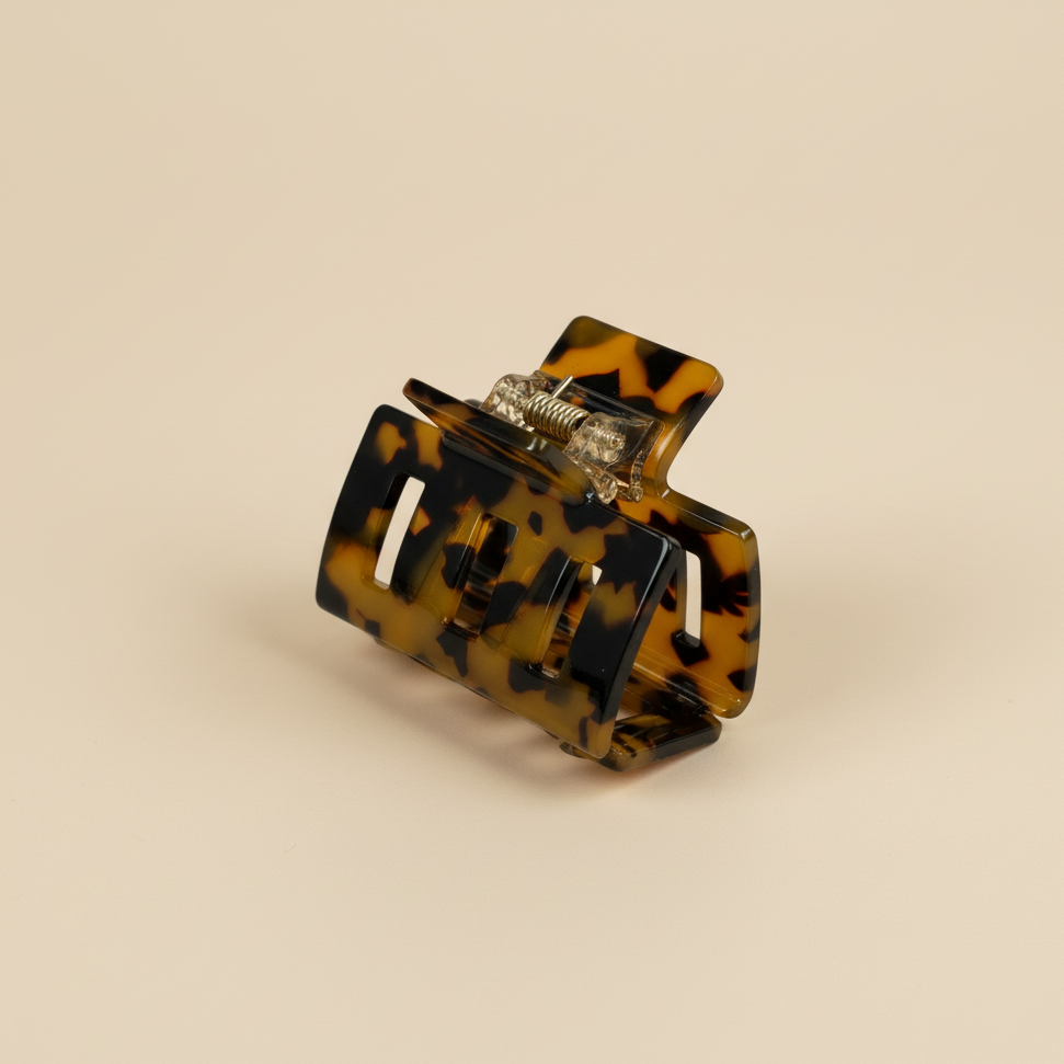 Brown Mini square Hair Clip in Amber Tortoise