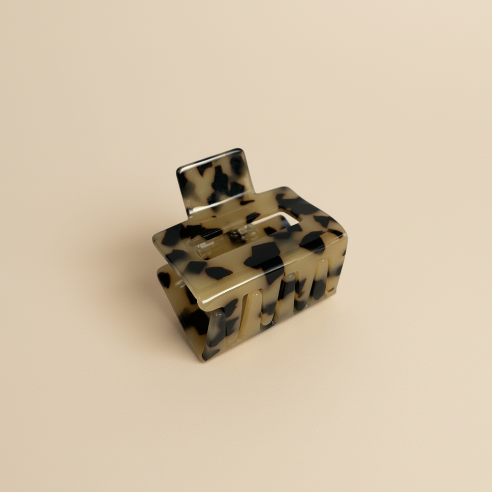 Brown Mini square Hair Clip in Creamy Tortoise
