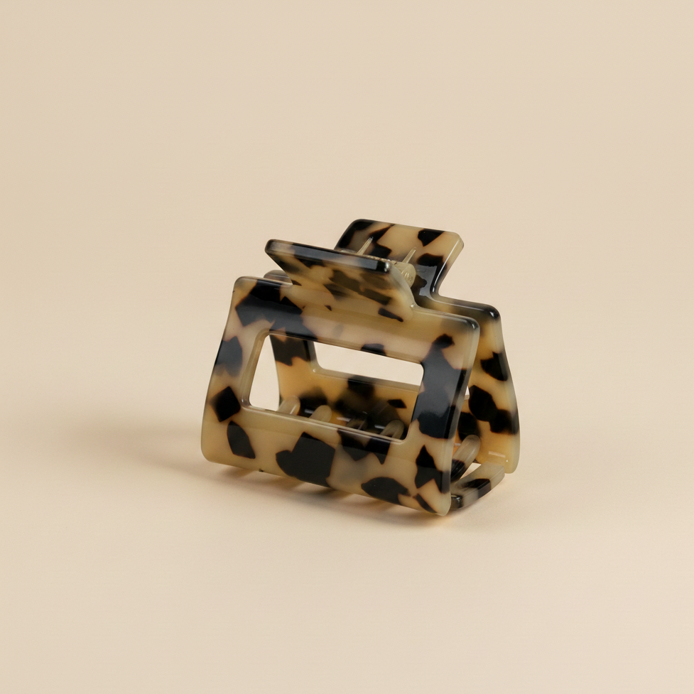 Brown Mini square Hair Clip in Creamy Tortoise