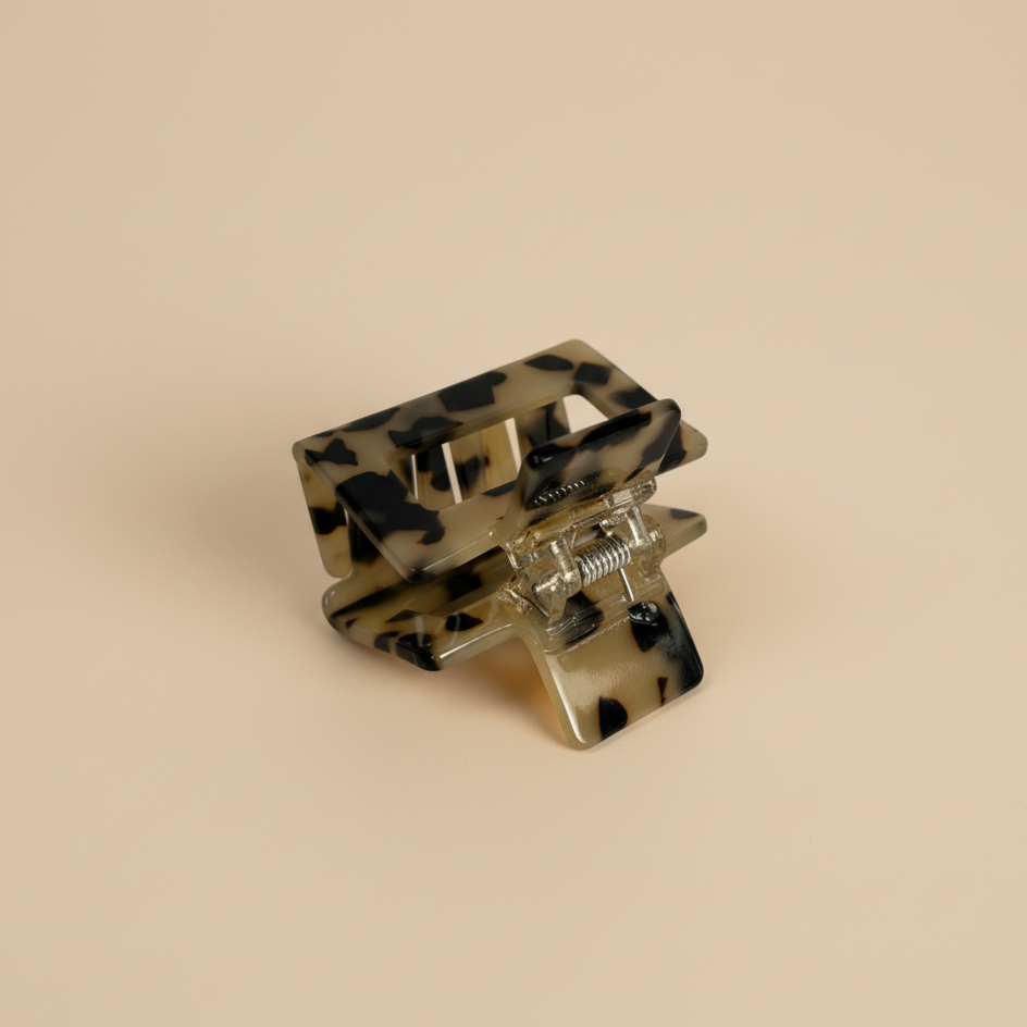 Brown Mini square Hair Clip in Creamy Tortoise