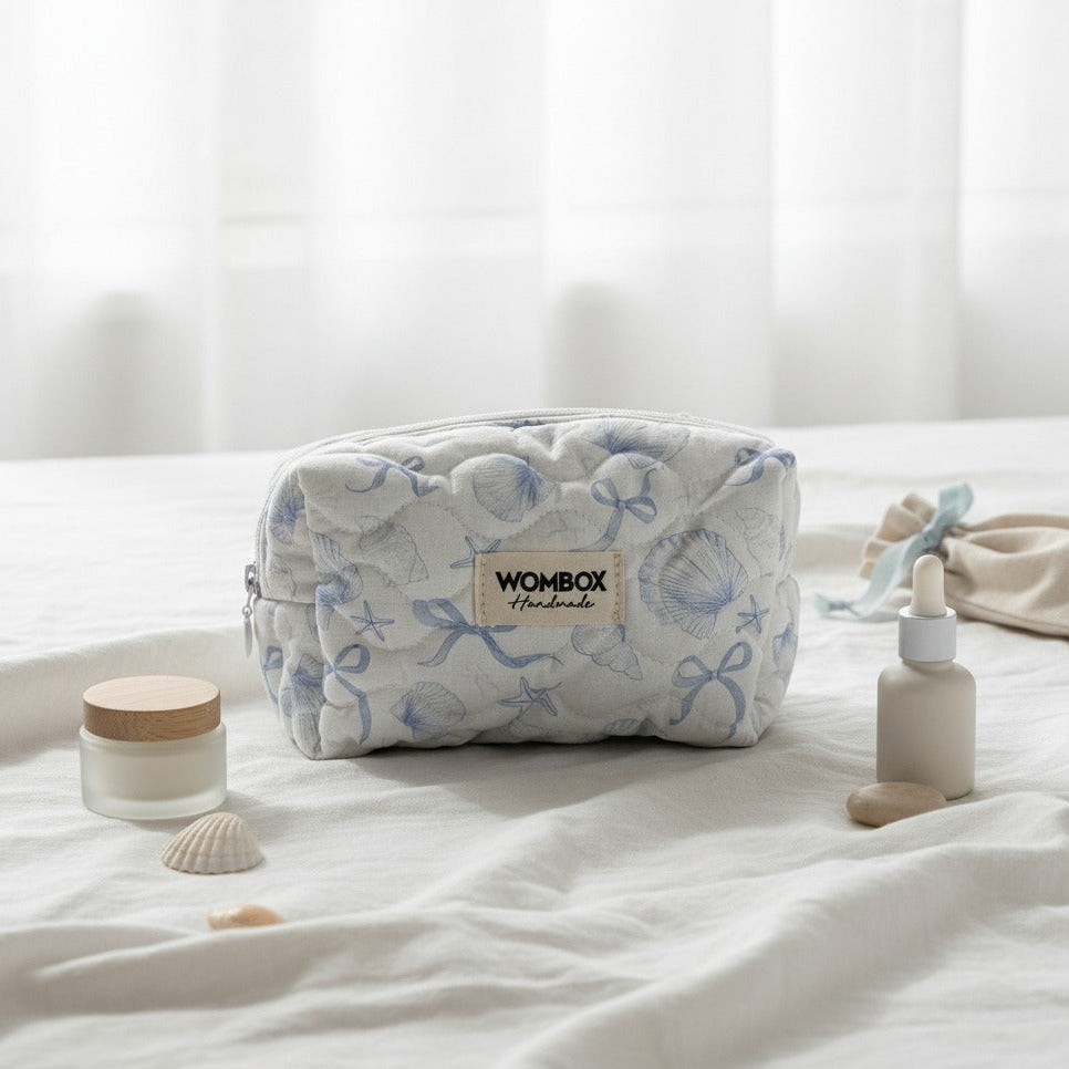 White blue Beauty Pouch Ocean Clams