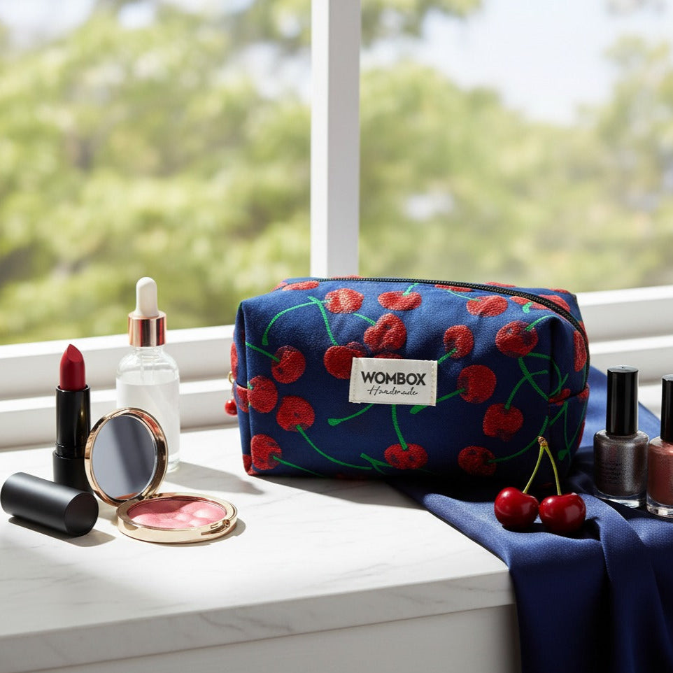 Blue red Beauty Pouch Rouge Cherry