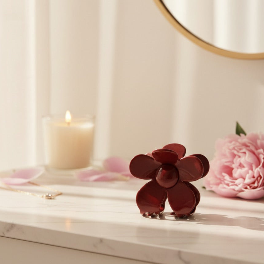 Red Flower Hair Clip Garnet