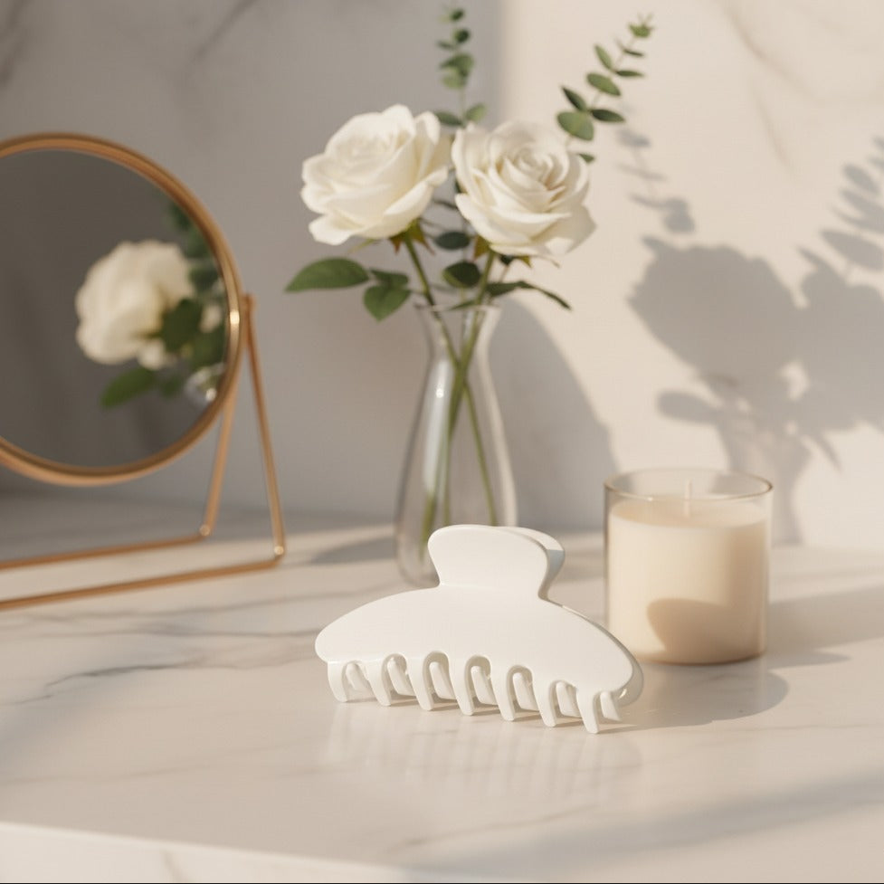White Belle Hair Clip in Whipped Cream