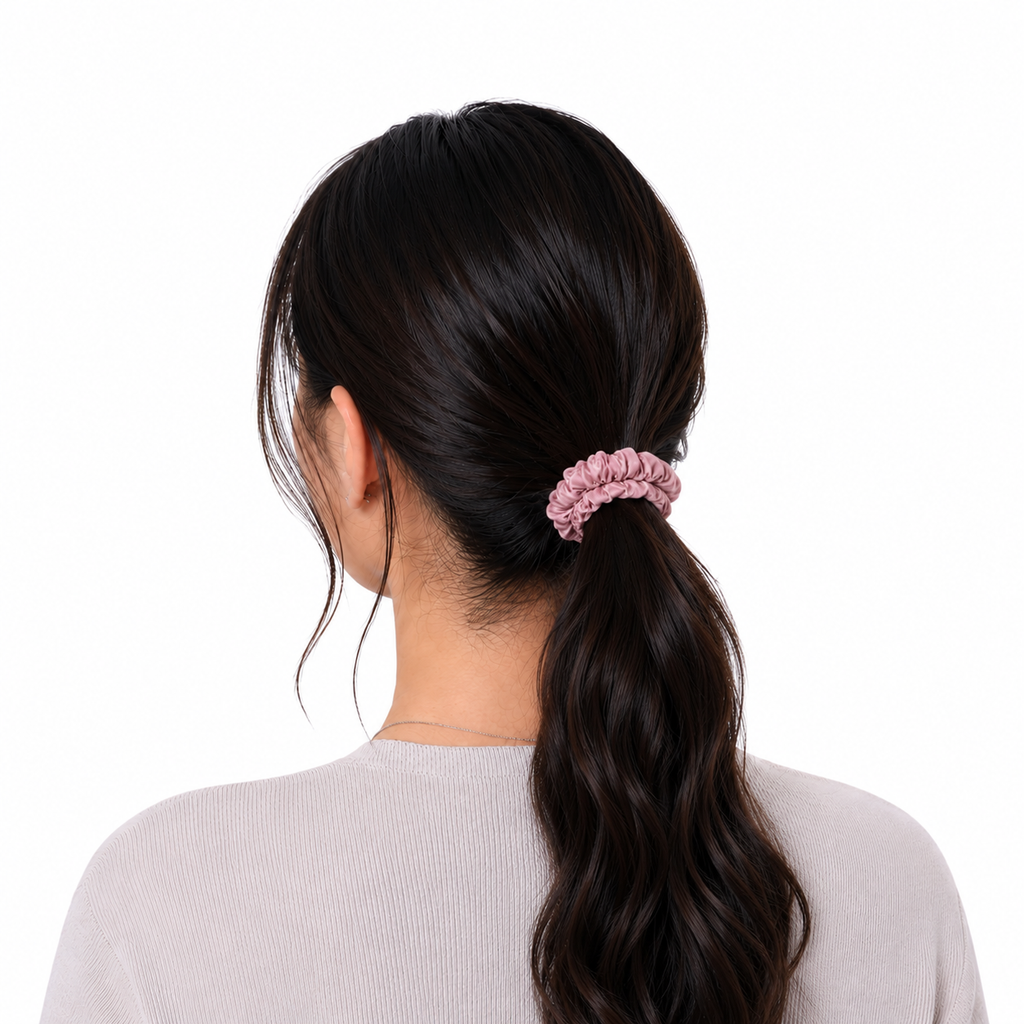 Skinny Silk Scrunchie in Macaron Strawberry