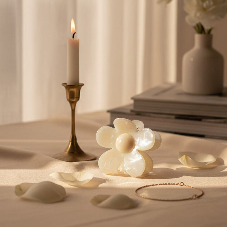 White Flower Hair Clip Morning Dew
