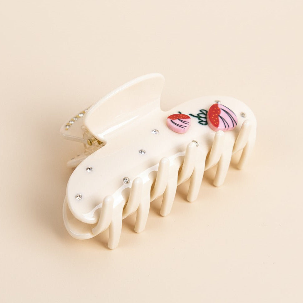 White Belle Hair Clip in Strawberry Cake