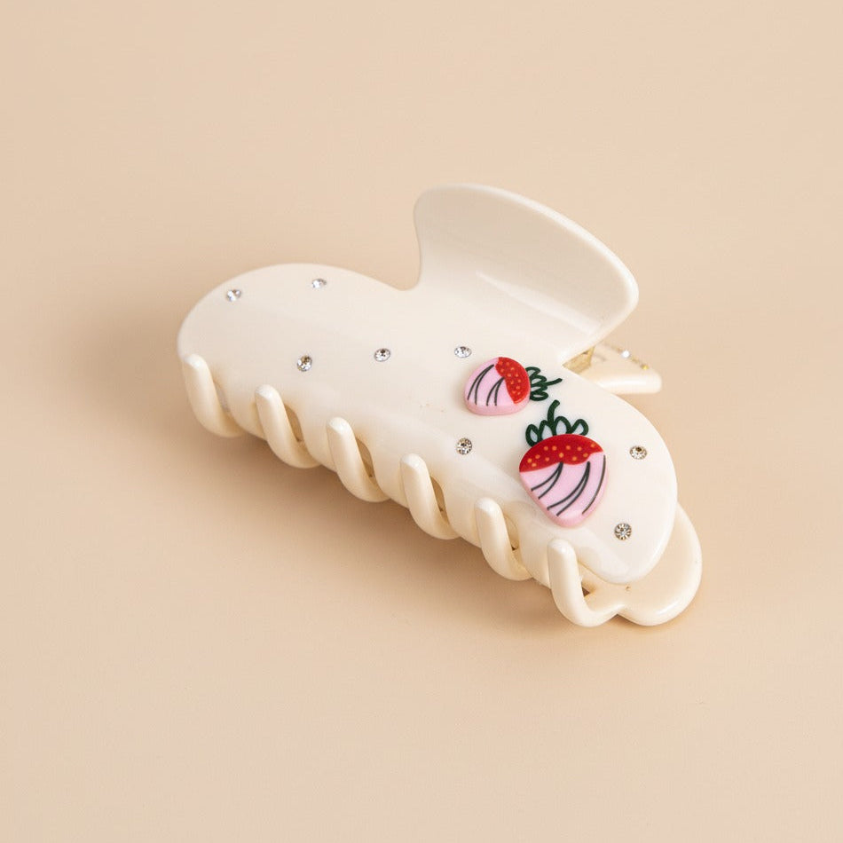 White Belle Hair Clip in Strawberry Cake