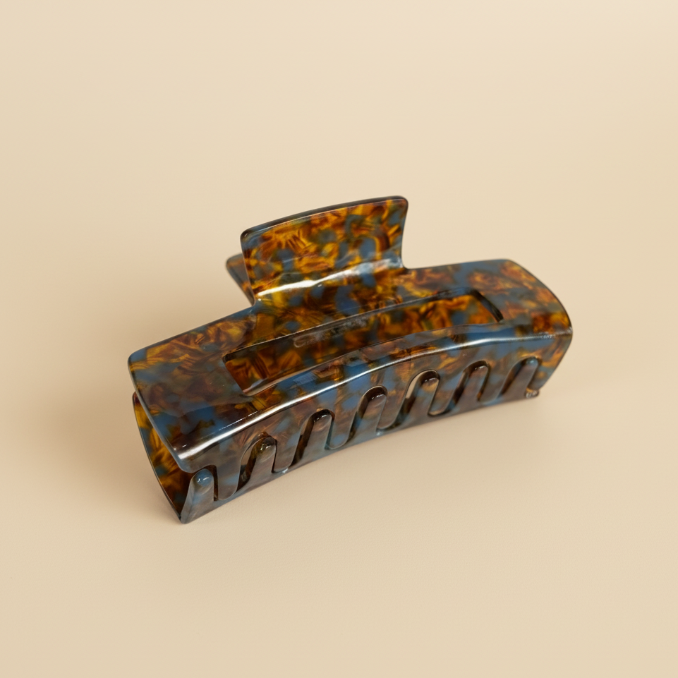 Clip per capelli quadrati marrone blu in caramello bruciato