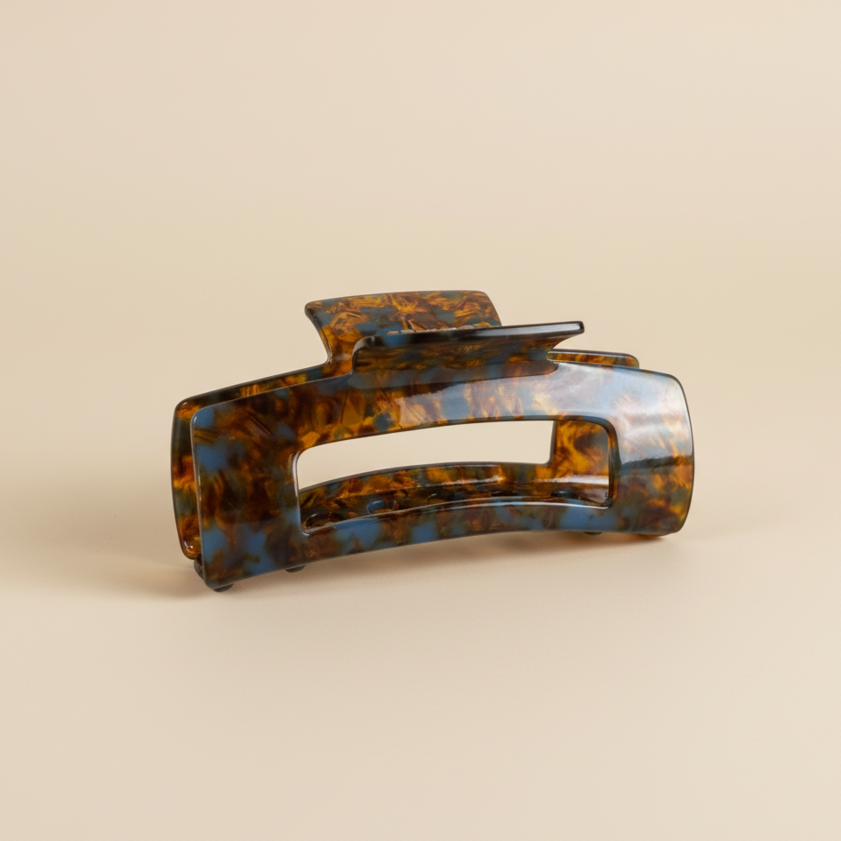 Clip per capelli quadrati marrone blu in caramello bruciato