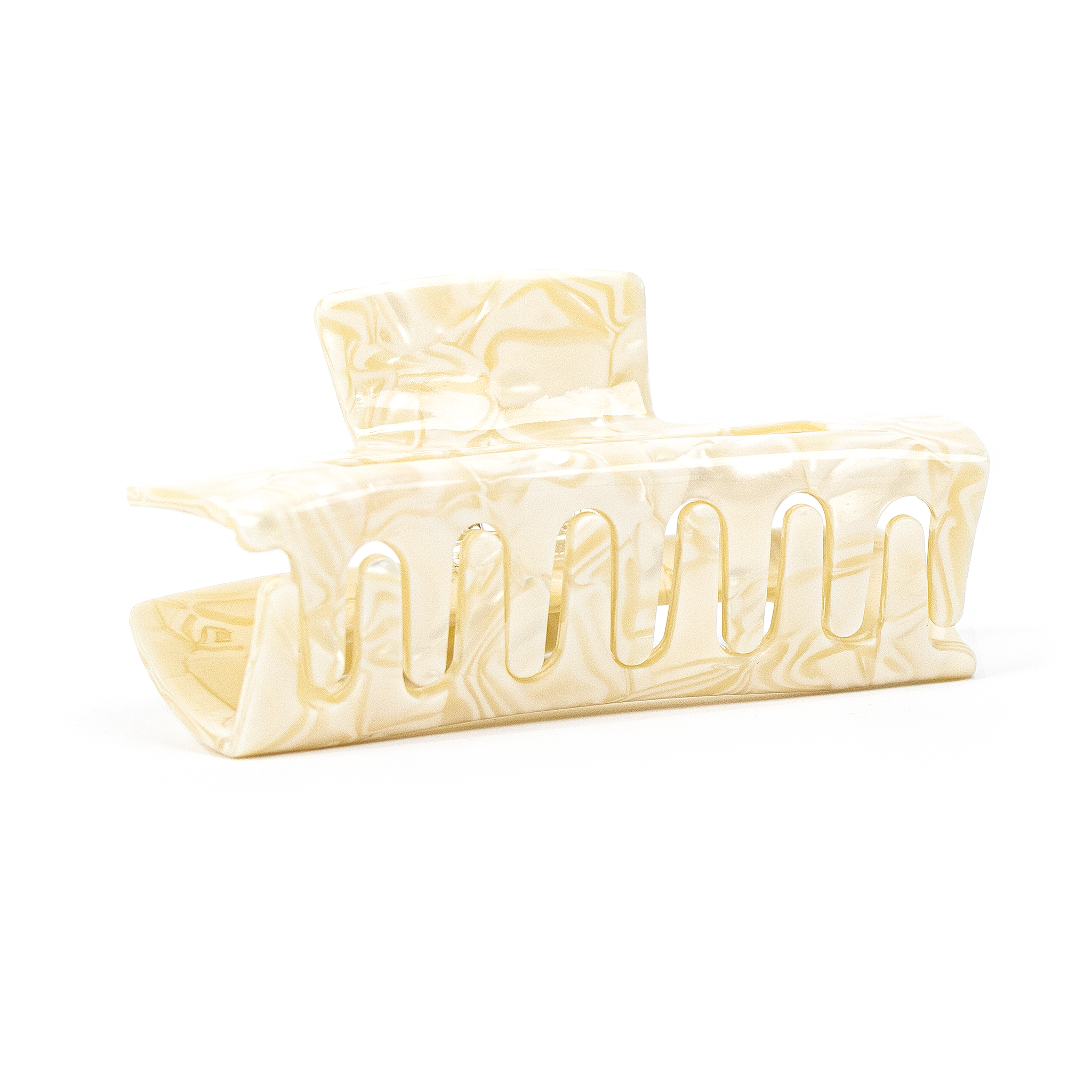 Square Hair Clip in Beige Marbel