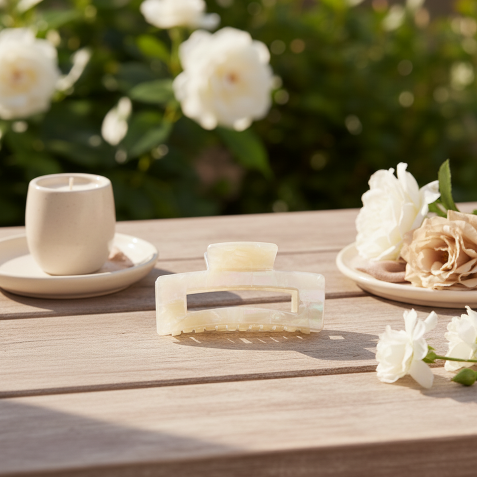 White Square Hair Clip in Morning Dew