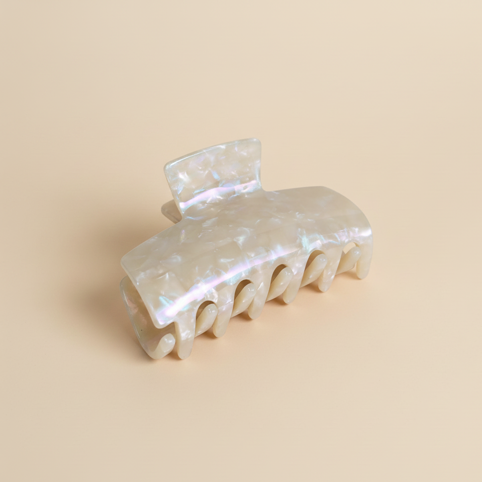 White Square Hair Clip in Morning Dew