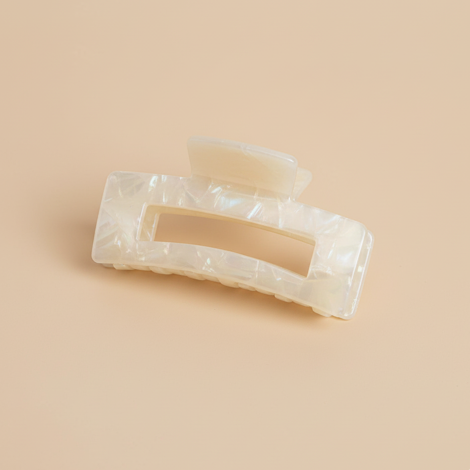 White Square Hair Clip in Morning Dew