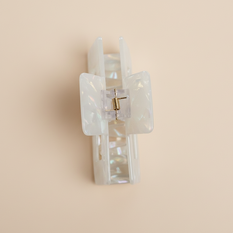 White Square Hair Clip in Morning Dew