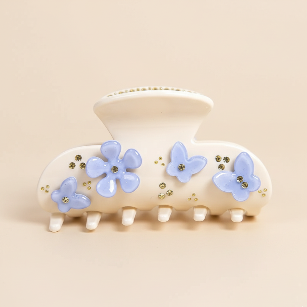 White blue Belle Hair Clip in Blue Petal Whisper