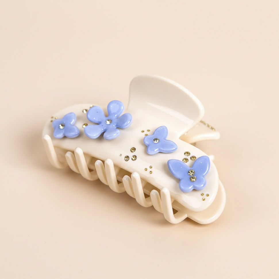 White blue Belle Hair Clip in Blue Petal Whisper