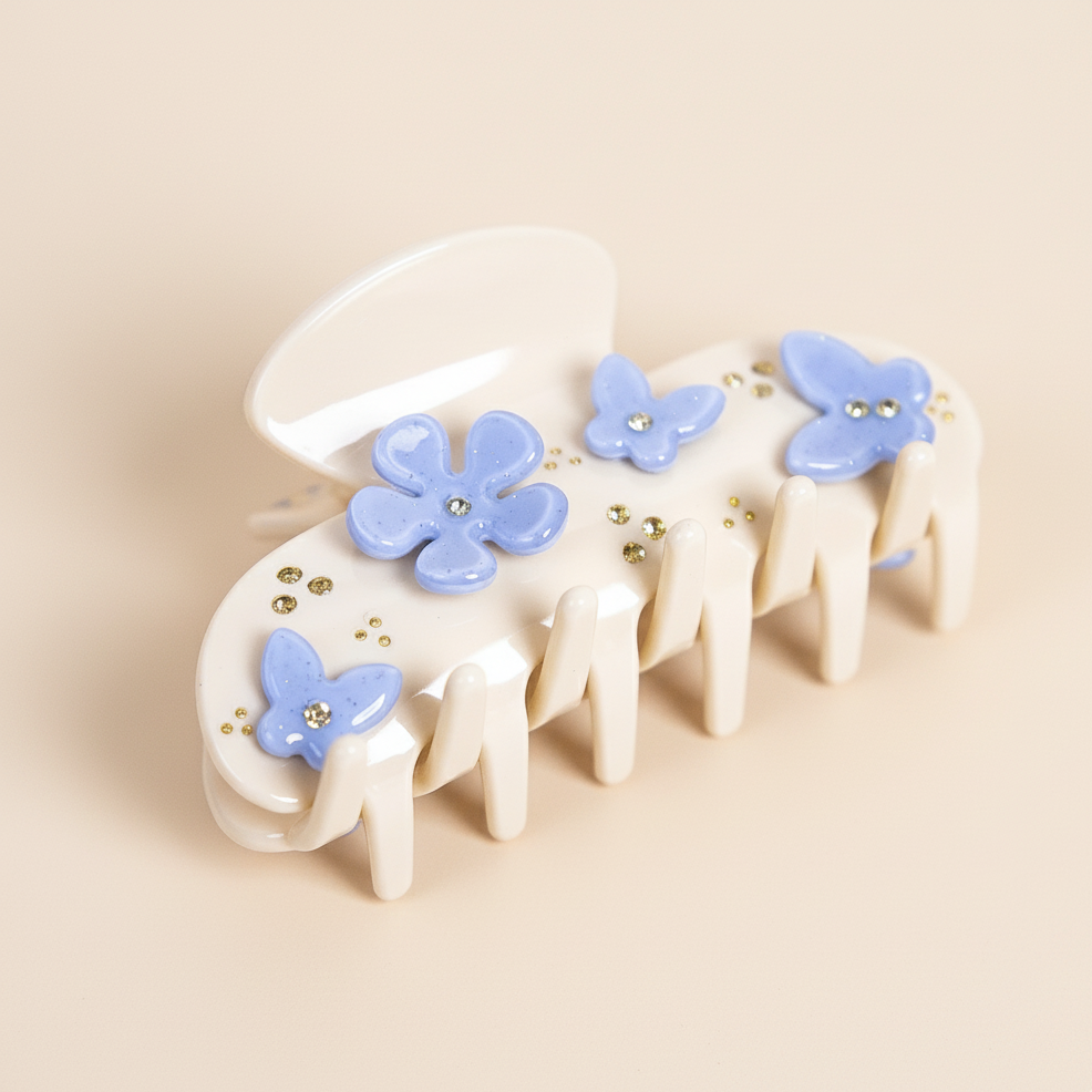 White blue Belle Hair Clip in Blue Petal Whisper